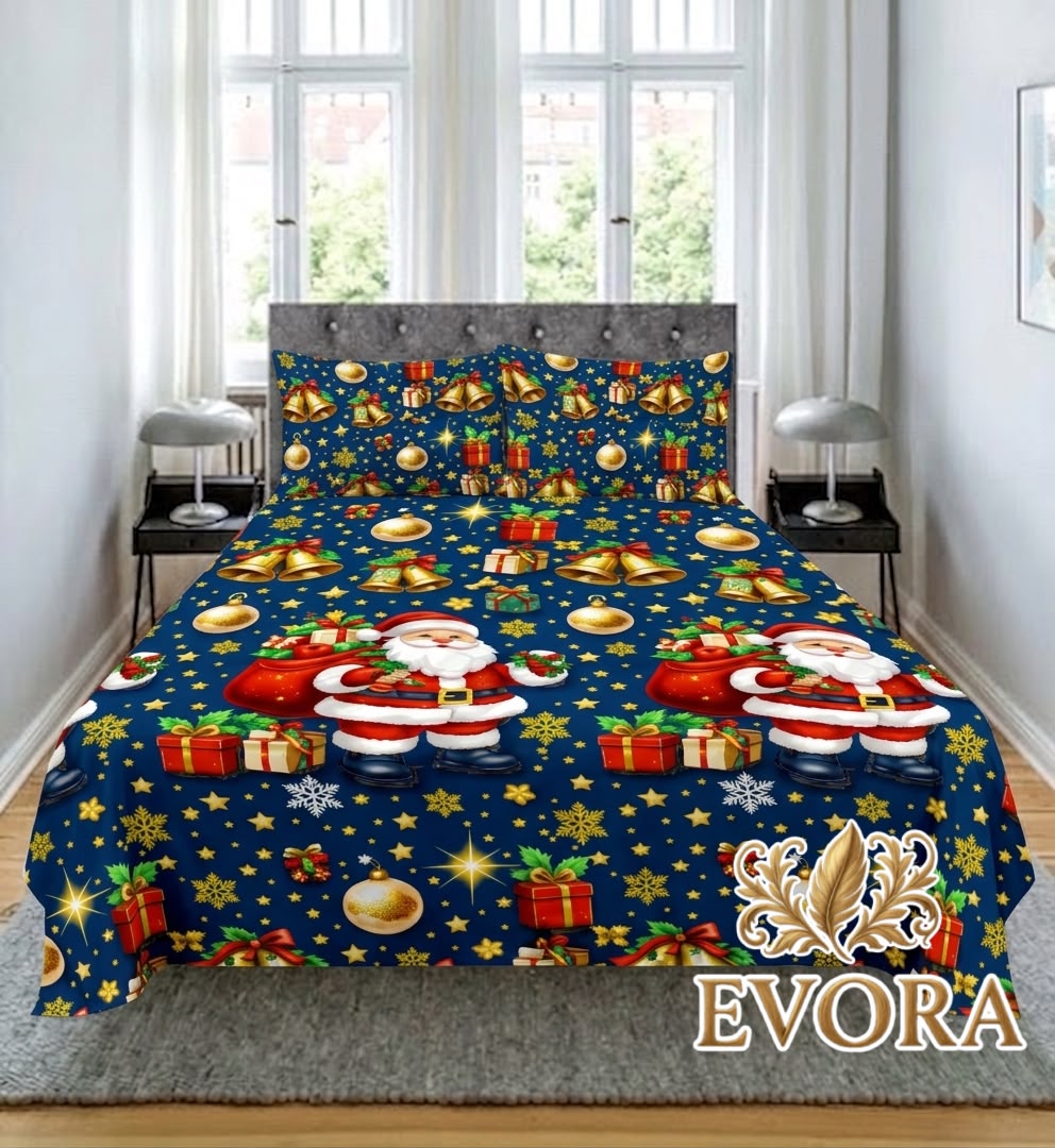 Sábanas navideñas azules con Papá Noel