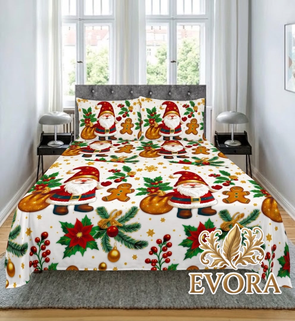 Sábanas navideñas blancas con Papá Noel
