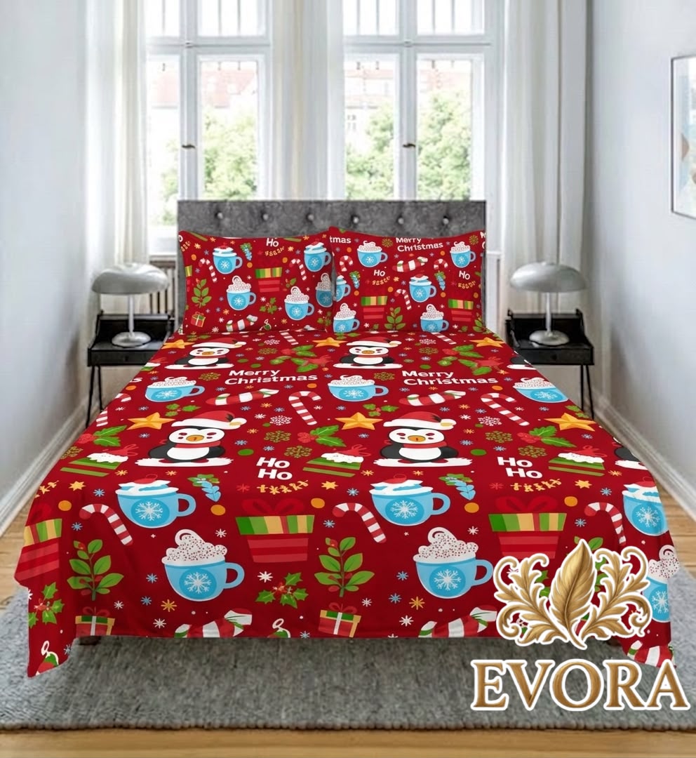 Sábanas navideñas rojas estampadas